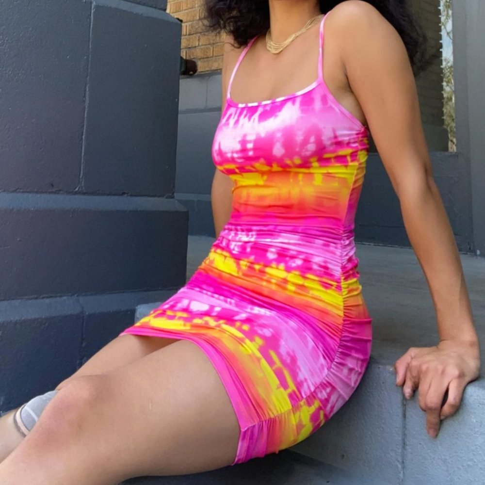Pink tiedye mini bodycon dress